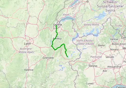 Route map Geneva Airport - Val Thorens, 203 km, approx. 166 min