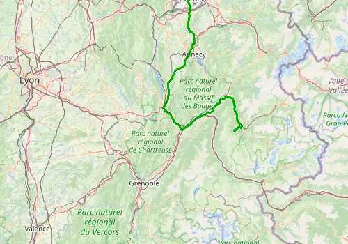 Route map Geneva Airport - Valmorel, 173 km, approx. 121 min