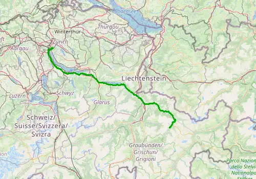 Route map Zurich Airport - Davos, 153 km, approx. 137 min