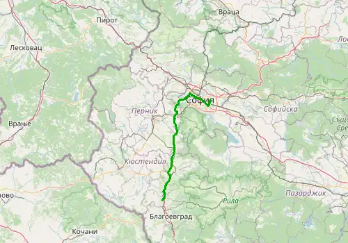 Route map Sofia Airport - Borovets, 101 km, approx. 85 min