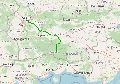 Route map Sofia Airport - Pamporovo, 226 km, approx. 191 min