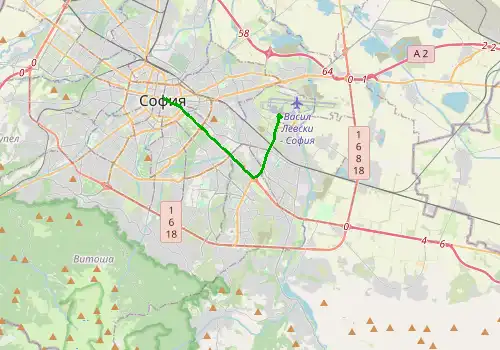 Route map Sofia Airport - Sofia, 11 km, approx. 19 min