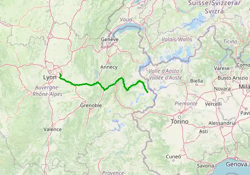 Route map Lyon Saint Exupery Airport - Val d Isere, 223 km, approx. 181 min