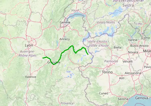 Route map Grenoble Airport - Val d Isere, 210 km, approx. 178 min