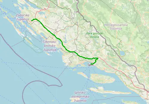 Route map Zadar Airport - Split, 143 km, approx. 99 min