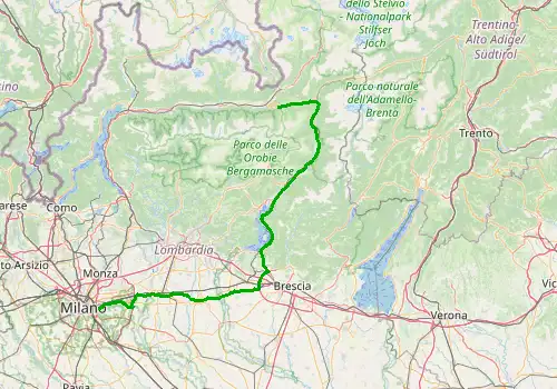 Route map Milan Linate Airport - Aprica, Lombardy, 177 km, approx. 161 min