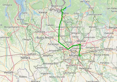 Route map Milan Linate Airport - Moltrasio, 74 km, approx. 74 min