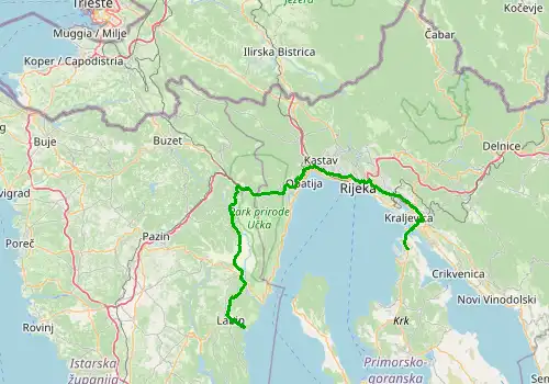 Route map Rijeka Airport - Rabac, 92 km, approx. 107 min