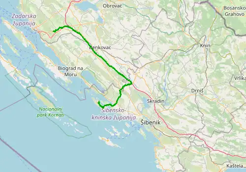 Route map Zadar Airport - Murter, island of Murter, 73 km, approx. 66 min
