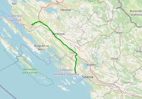Route map Zadar Airport - Vodice, 64 km, approx. 57 min