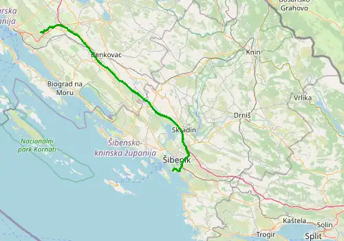 Route map Zadar Airport - Marina Kornati, 79 km, approx. 62 min
