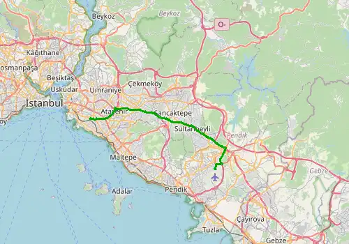 Route map Istanbul Sabiha Gokcen Airport - Istanbul, Kadikoy, 31 km, approx. 24 min