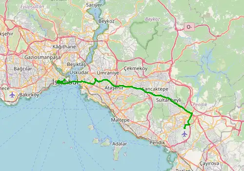 Route map Istanbul Sabiha Gokcen Airport - Istanbul, Sultanahmet, 44 km, approx. 40 min