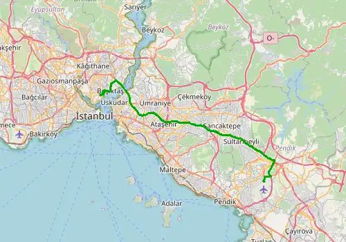 Route map Istanbul Sabiha Gokcen Airport - Istanbul, Taksim, 43 km, approx. 37 min