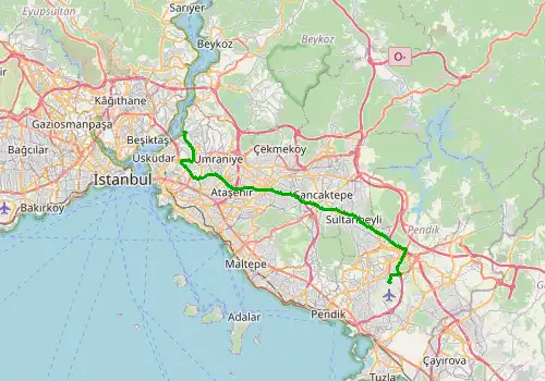 Route map Istanbul Sabiha Gokcen Airport - Istanbul, Uskudar, 38 km, approx. 30 min