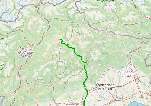 Route map Treviso Airport - Colfosco, 166 km, approx. 159 min