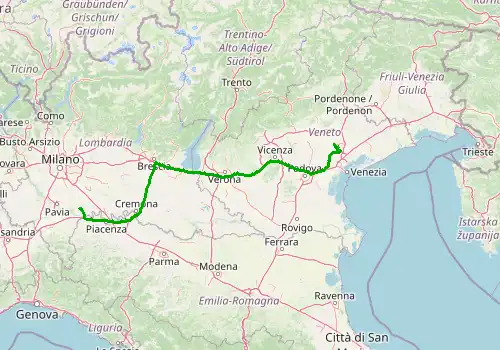 Route map Treviso Airport - Santa Cristina, Val Gardena, 298 km, approx. 181 min
