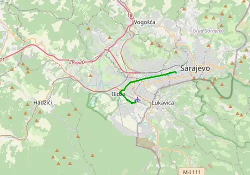 Route map Sarajevo Airport - Sarajevo, 9 km, approx. 19 min