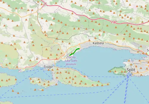 Route map Split Airport - Kastel Stafilic, 2 km, approx. 4 min