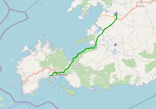 Route map Bodrum Milas Airport - Bitez, 42 km, approx. 36 min