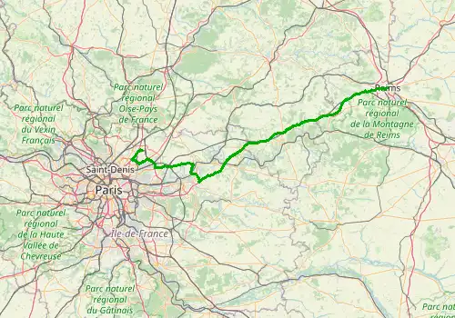 Route map Paris Charles de Gaulle Airport - Reims, 147 km, approx. 96 min