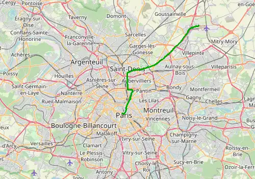 Route map Paris Charles de Gaulle Airport - Disneyland Paris, 28 km, approx. 36 min