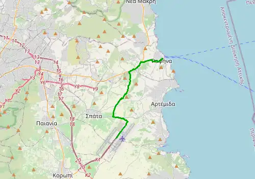 Route map Athens Airport - Rafina, 15 km, approx. 25 min