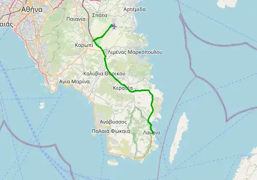 Route map Athens Airport - Lavrio Port, 38 km, approx. 53 min