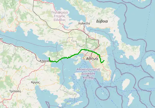 Route map Athens Airport - Loutraki, 112 km, approx. 83 min