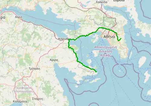 Route map Athens Airport - Saronida, 198 km, approx. 192 min