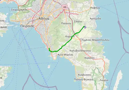Route map Athens Airport - Voula, 24 km, approx. 39 min