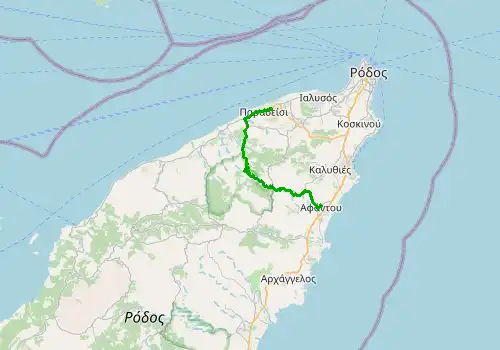 Route map Rhodes Airport - Afandou, 27 km, approx. 30 min