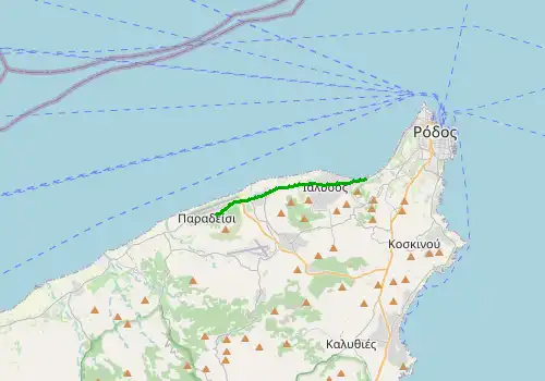 Route map Rhodes Airport - Ixia, Rhodes, 9 km, approx. 13 min