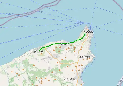 Route map Rhodes Airport - Rhodes city, 14 km, approx. 20 min