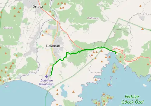 Route map Dalaman Airport - Gocek, 18 km, approx. 25 min