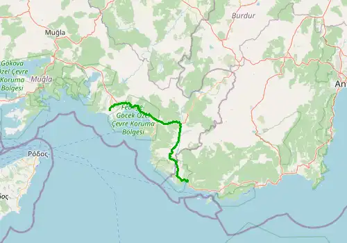 Route map Dalaman Airport - Kalkan, 122 km, approx. 113 min