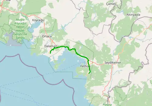 Route map Dalaman Airport - Oludeniz, 57 km, approx. 60 min