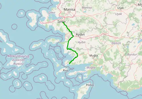 Route map Izmir Airport - Bodrum, 217 km, approx. 170 min