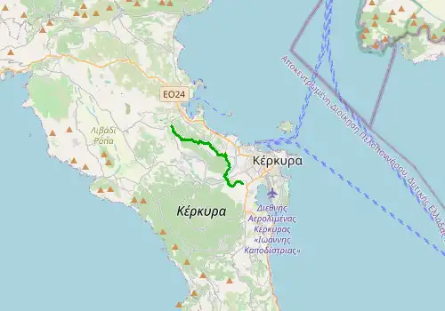 Route map Corfu Airport - Corfu city, 9 km, approx. 10 min