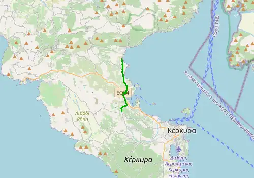Route map Corfu Airport - Ipsos, Corfu, 7 km, approx. 10 min