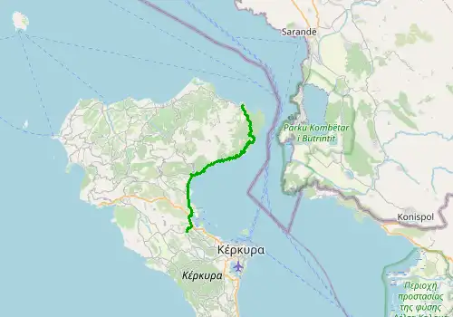 Route map Corfu Airport - Kassiopi, 29 km, approx. 36 min