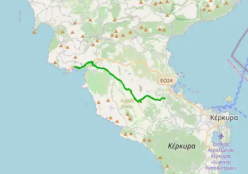 Route map Corfu Airport - Paleokastritsa, 15 km, approx. 18 min
