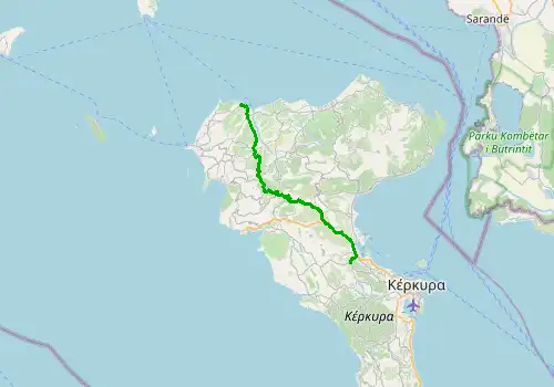 Route map Corfu Airport - Sidari, 29 km, approx. 36 min