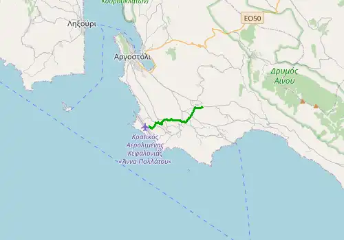 Route map Kefalonia Airport - Peratata, 6 km, approx. 8 min
