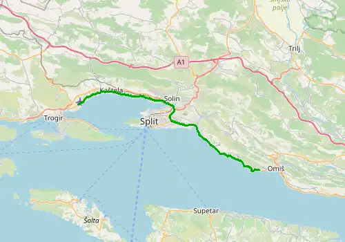 Route map Split Airport - Duce, 37 km, approx. 54 min