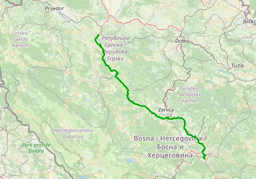 Route map Sarajevo Airport - Banja Luka, 194 km, approx. 202 min