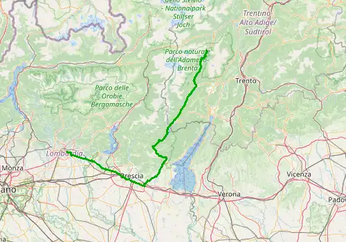 Route map Bergamo Airport - Madonna di Campiglio, 176 km, approx. 170 min
