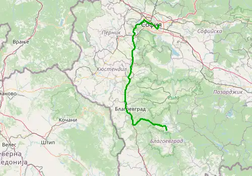 Route map Sofia Airport - Bansko, 167 km, approx. 134 min