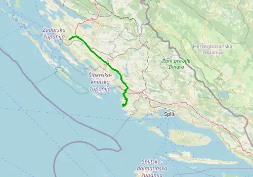 Route map Zadar Airport - Marina Kremik, 104 km, approx. 85 min