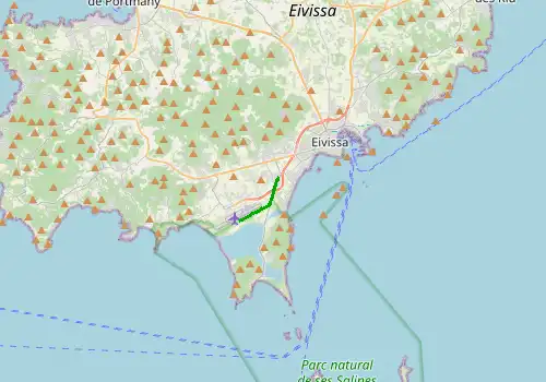 Route map Ibiza Airport - Ibiza Town, 3 km, approx. 8 min